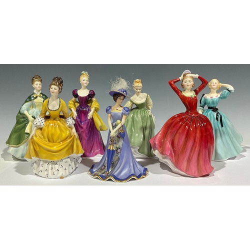 31 - A suite of six Royal Doulton figures, Première, Fair Lady, Katrina, Coralie, Celeste, Loretta; an He... 