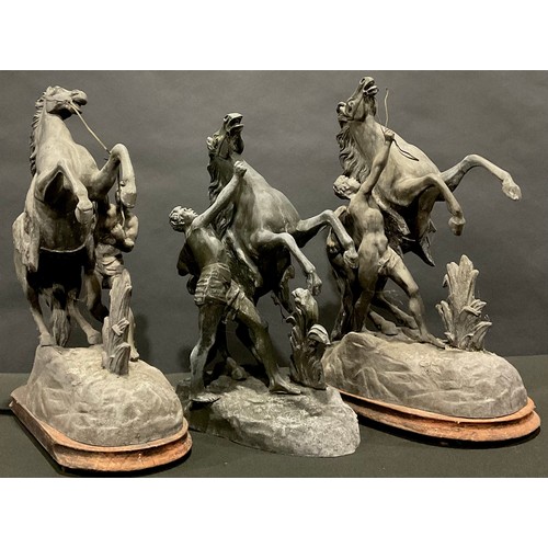 48 - A pair of French spelter Château de Marly horses, the tallest 44cm; another, late 19th century (3)