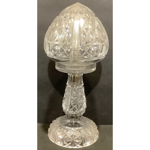 73 - A mid 20th century cut glass mushroom shaped table lamp, 35cm high