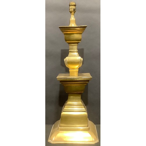 77 - A mid 20th century brass table lamp, 59cm over fitting