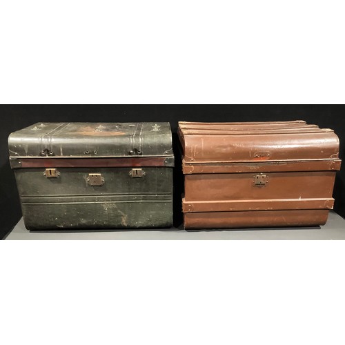 79 - A large toleware tin trunk, decorated with faux green crocodile skin, 75cm wide, early 20th century;... 