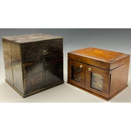 90 - A Victorian walnut and marquetry jewellery cabinet, c.1890; a coromandel decanter box (2)