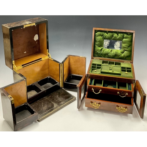 90 - A Victorian walnut and marquetry jewellery cabinet, c.1890; a coromandel decanter box (2)