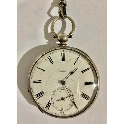 133 - A 19th century Swiss pocket watch, Morey Geneve, on leather Albert