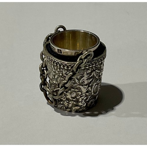 150 - A chatelaine thimble holder with hallmarked silver thimble