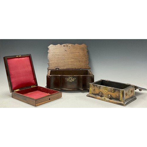 151 - A 19th century Dutch oak table box; a colonial box; a late Victorian rosewood box, c.1900 (3)