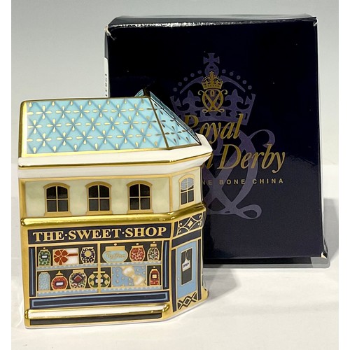 6 - A Royal Crown Derby miniature model, The Sweet Shop, 8cm high, Royal Crown Derby stamped porcelain s... 