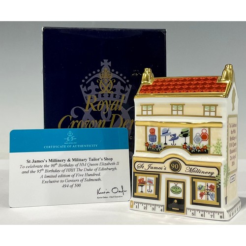 7 - A Royal Crown Derby miniature model, St James’s Millinery and Military Tailors, celebrating the 90th... 