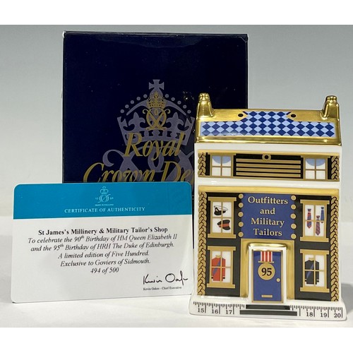 7 - A Royal Crown Derby miniature model, St James’s Millinery and Military Tailors, celebrating the 90th... 