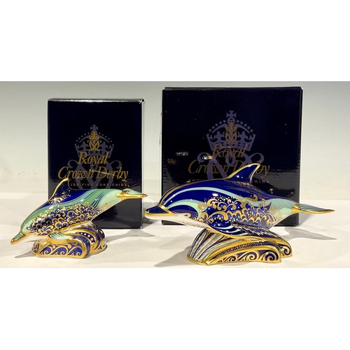 11 - A pair of Royal Crown Derby paperweights, Bottlenose Dolphin and Baby Bottlenose Dolphin, both decor... 