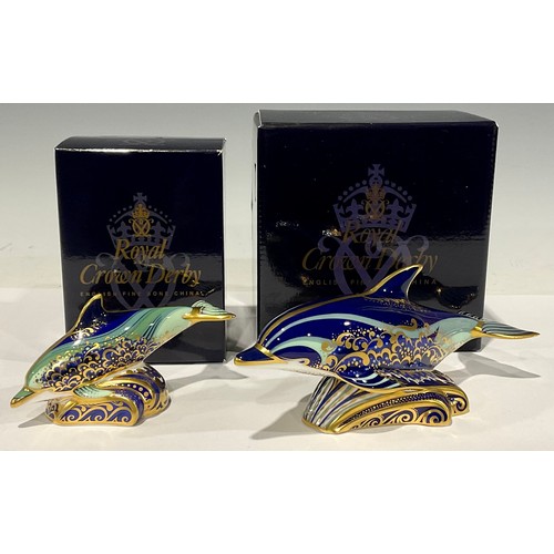 11 - A pair of Royal Crown Derby paperweights, Bottlenose Dolphin and Baby Bottlenose Dolphin, both decor... 