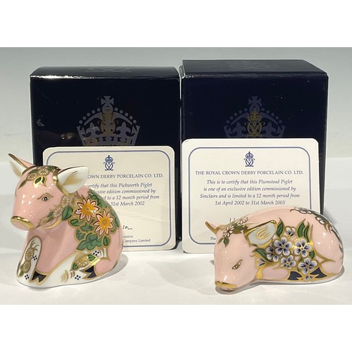 12 - A pair of Royal Crown Derby paperweights, Pickworth Piglet and Plumstead Piglet, one year limited ed... 