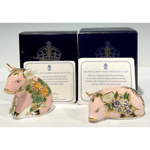 12 - A pair of Royal Crown Derby paperweights, Pickworth Piglet and Plumstead Piglet, one year limited ed... 