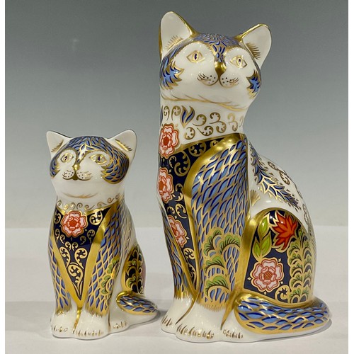 24 - A pair of Royal Crown Derby paperweights, Fireside Cat, 13cm high and Fireside Kitten, 7cm high, spe... 