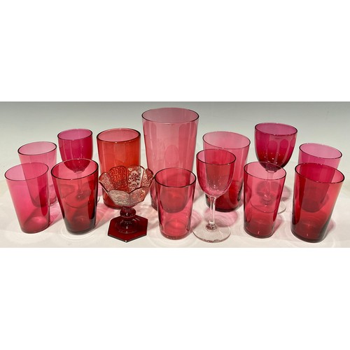 59 - A collection of 19th century cranberry glass beakers; wine glasses; etc