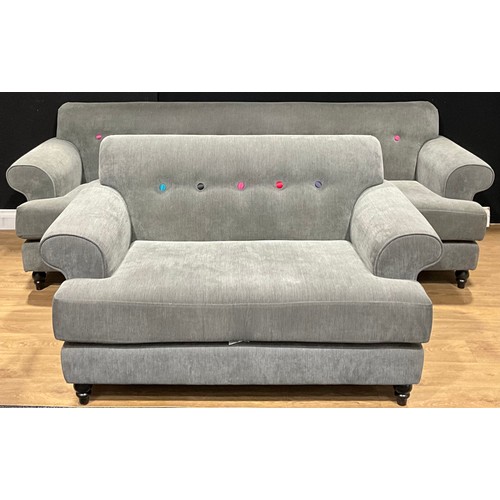 491 - A contemporary sofa, 76cm high, 235cm wide, 92cm deep; another, smaller, 76cm high, 141cm wide, 92cm... 