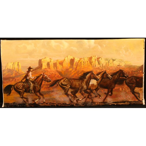 504 - Valeriy Kagounkin (Russian, Bn. 1959)
The American West,
acrylic on canvas, 60cm x 121cm