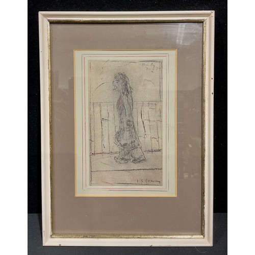 514 - After Lawrence Stephen Lowry (1887-1976) 
Figure Smoking by Railings
signed, titled, charcoal, 17cm ... 