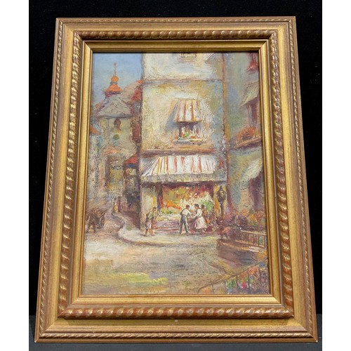 516 - Continental School (19th century)
Impressionist Street Market
unsigned, oil on board, 34cm x 24cm