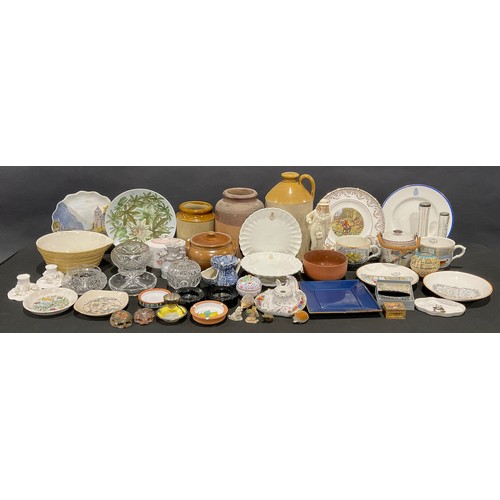 546 - Ceramics and Glass - a Mintons Aesthetic Movement charger; stoneware flagon and jars; cut glass bowl... 