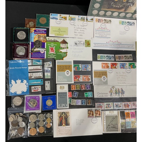 548 - Coins and Stamps  - a Geo III cartwheel penny, an Isle Of Man One Pound Coin; a Football World Cup c... 