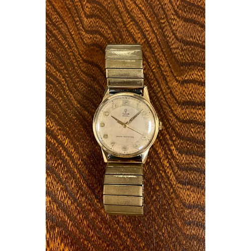 1003 - Tudor Rolex - a 1950s Tudor Royal 9ct gold cased wristwatch, silvered dial, raised Arabic numerals, ... 