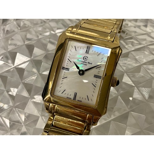 1012 - Christopher Ward - a ladies S3 Divine gold plated bracelet wristwatch, 0716, rectangular tank case, ... 