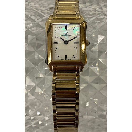 1012 - Christopher Ward - a ladies S3 Divine gold plated bracelet wristwatch, 0716, rectangular tank case, ... 