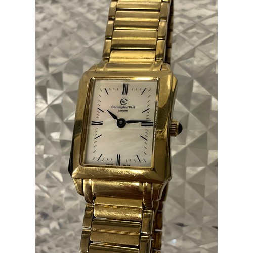 1012 - Christopher Ward - a ladies S3 Divine gold plated bracelet wristwatch, 0716, rectangular tank case, ... 