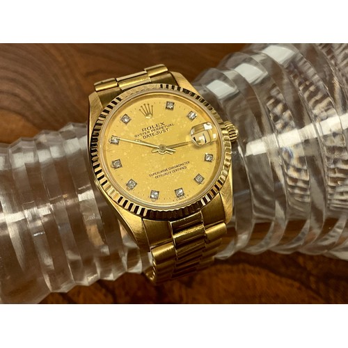 1013 - Rolex  - 1980s Oyster Perpetual Date-Just 18ct gold ladies wristwatch, Ref 68278, 31mm diameter 18ct... 