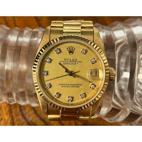 1013 - Rolex  - 1980s Oyster Perpetual Date-Just 18ct gold ladies wristwatch, Ref 68278, 31mm diameter 18ct... 