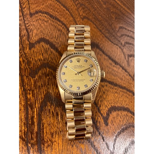 1013 - Rolex  - 1980s Oyster Perpetual Date-Just 18ct gold ladies wristwatch, Ref 68278, 31mm diameter 18ct... 