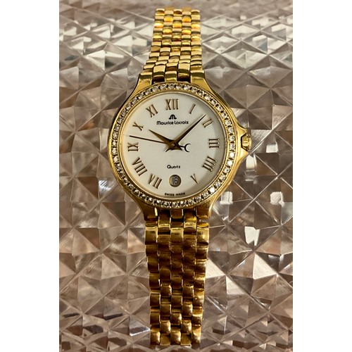 1023 - Maurice Lacroix - a lady's ZLC 18ct gold cased bracelet wristwatch, white dial, raised Roman numeral... 