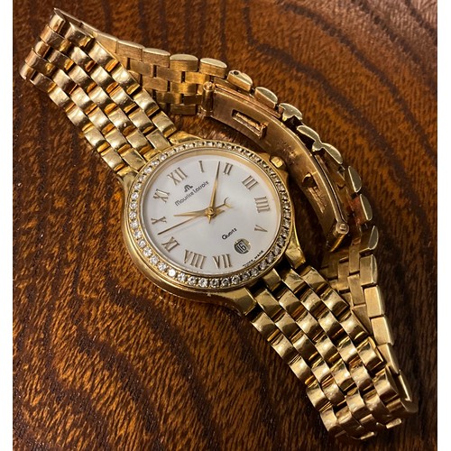 1023 - Maurice Lacroix - a lady's ZLC 18ct gold cased bracelet wristwatch, white dial, raised Roman numeral... 