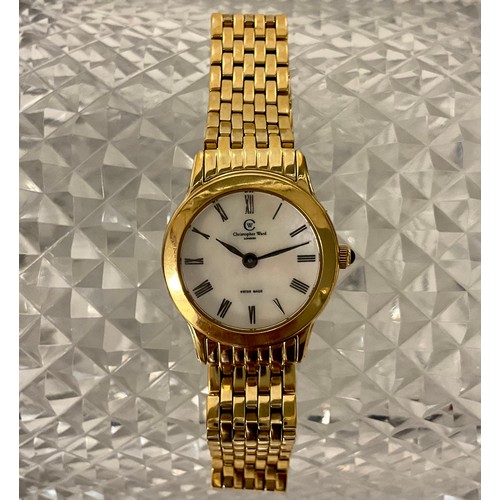 1024 - Christopher Ward - a ladies S3 Divine R3GWG gold plated bracelet wristwatch, 0258, circular case, mo... 