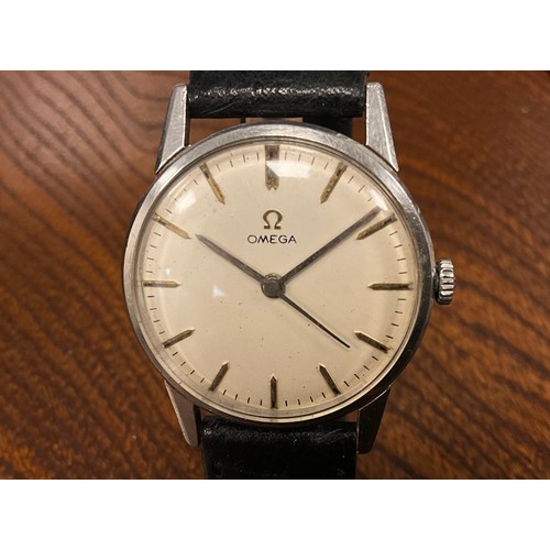 1034 - Omega - a 1960s stainless steel wristwatch, ref 131.001, 32mm case, cream dial, silver block baton m... 