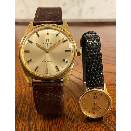 1040 - Omega - a 1960's Geneve mechanical wristwatch, gold plated 34mm case, silvered sunburst dial, raised... 