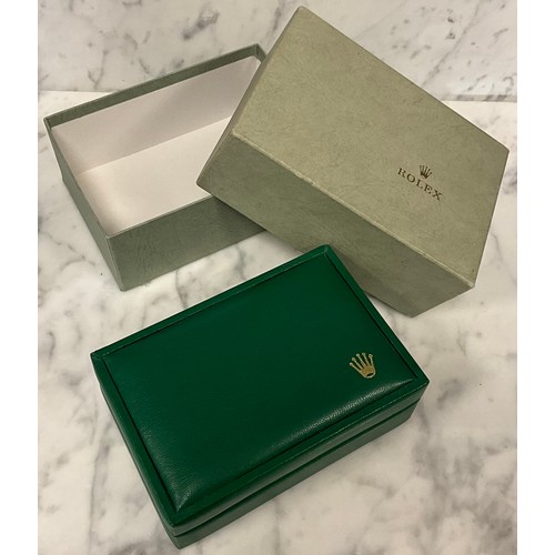 1041 - Rolex - a green watch box and outer card slip case, the inner box with Rolex and Crown marks in gilt... 