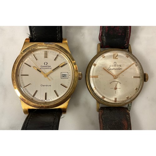 1049 - Omega - an automatic Geneve gold plated cased wristwatch, ref 166.0168,  brushed silver dial, block ... 