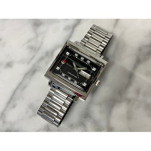 1059 - Rado - a Manhattan automatic wristwatch, stainless steel case, rectangular Tv case, black dial, rais... 