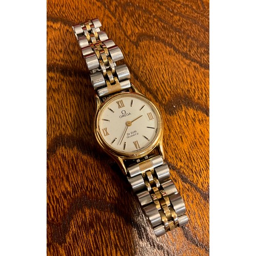 1074 - Omega  - a Ladies De Ville Quartz stainless steel and gold two tone wristwatch, ref 1365, quartz mov... 