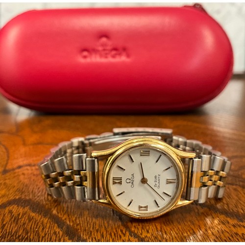 1074 - Omega  - a Ladies De Ville Quartz stainless steel and gold two tone wristwatch, ref 1365, quartz mov... 