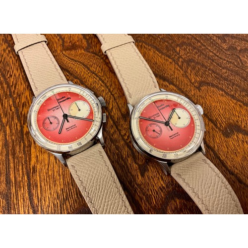 1077 - A pair of Studio Underd0g Strawberries and Cream wristwatches, multitone dial, twin subsidiary regis... 