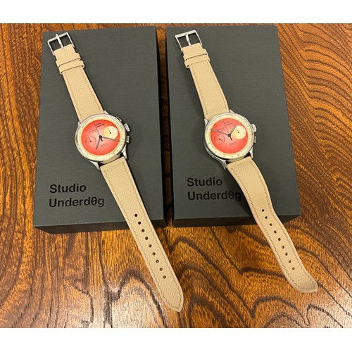 1077 - A pair of Studio Underd0g Strawberries and Cream wristwatches, multitone dial, twin subsidiary regis... 