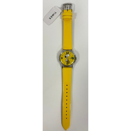 1079 - A Timex limited edition 'Snoopy Tennis' wristwatch, yellow dial and strap, stainless steel 34mm diam... 