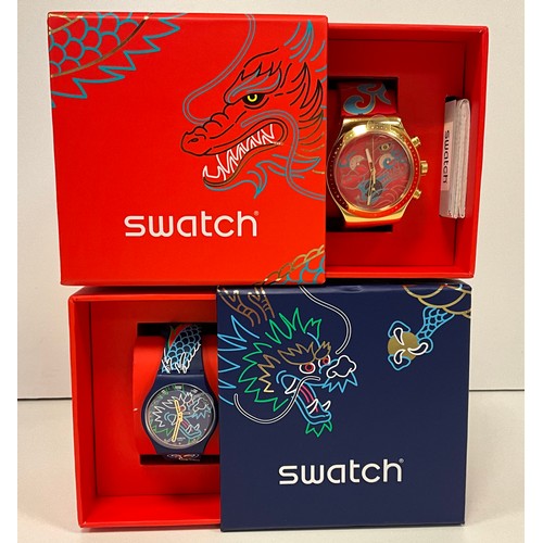 1089 - Swatch Watches - Dragon in Motion YVZ100;  Dragon in Waves, SO28Z125, both boxed with instructions (... 