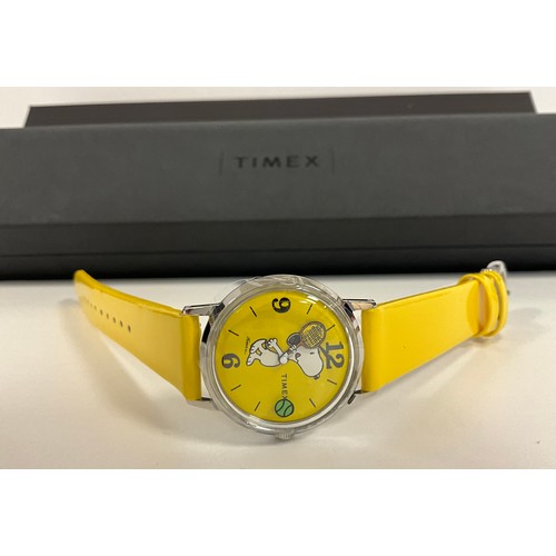 1091 - A Timex limited edition 'Snoopy Tennis' wristwatch, yellow dial and strap, stainless steel 34mm diam... 