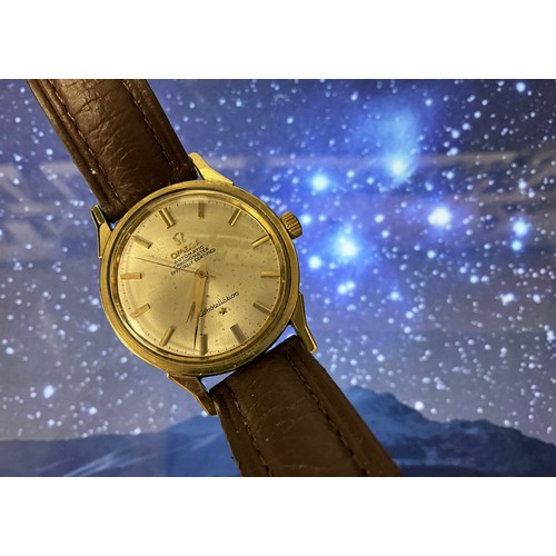 1099 - Omega - 167.005 Constellation chronometer automatic gold plated wristwatch, silvered dial, block bat... 