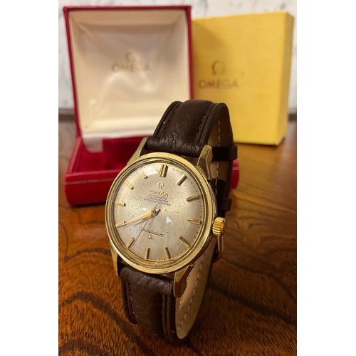 1099 - Omega - 167.005 Constellation chronometer automatic gold plated wristwatch, silvered dial, block bat... 