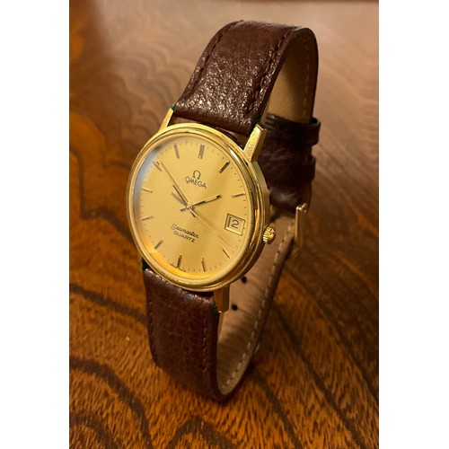 1100 - Omega - a gold plated and stainless steel Seamaster quartz date wrist watch, reference 396.0969, uns... 